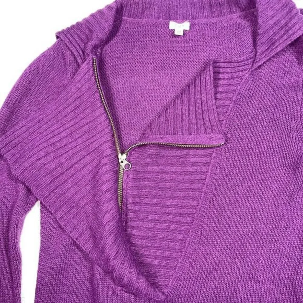 J.CREW ‎ Women's HALF ZIP KNIT Asymmetrical SWEATER Wool Alpaca Blend Purple XS